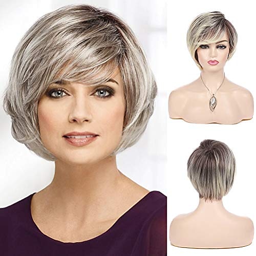 

grey wig short straight natural wigs synthetic hair wigs for women heat resistant karneval cosplay halloween