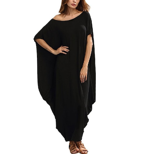 

Women's Kaftan Dress Long Dress Maxi Dress Green Black Wine Half Sleeve Pure Color Fall Spring Autumn Romantic Loose Fit M L XL XXL