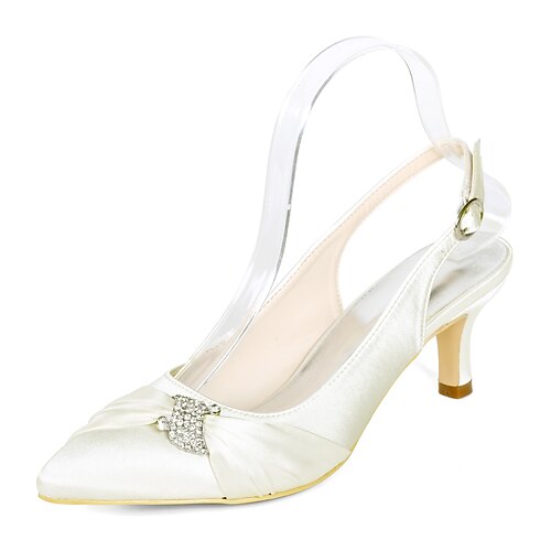 

Women's Wedding Shoes Slingback Wedding Heels Bridal Shoes Rhinestone Buckle Kitten Heel Pointed Toe Satin Buckle Solid Colored Champagne Royal Blue Dark Blue