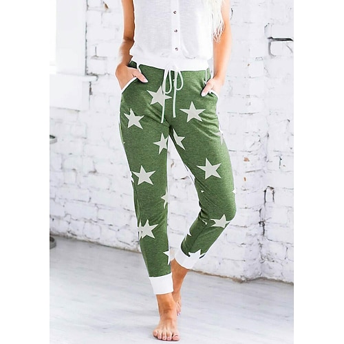 

Women's Sweatpants Joggers Linen / Cotton Blend Green Blue Red Mid Waist Casual / Sporty Athleisure Leisure Sports Weekend Side Pockets Print Micro-elastic Ankle-Length Comfort Star S M L XL XXL