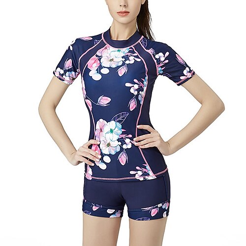 

Women's Rashguard Swimsuit Nylon Spandex Swimwear Bathing Suit UV Sun Protection UPF50 Breathable Stretchy 2 Piece - Swimming Surfing Water Sports Floral / Botanical Summer / Quick Dry / Quick Dry