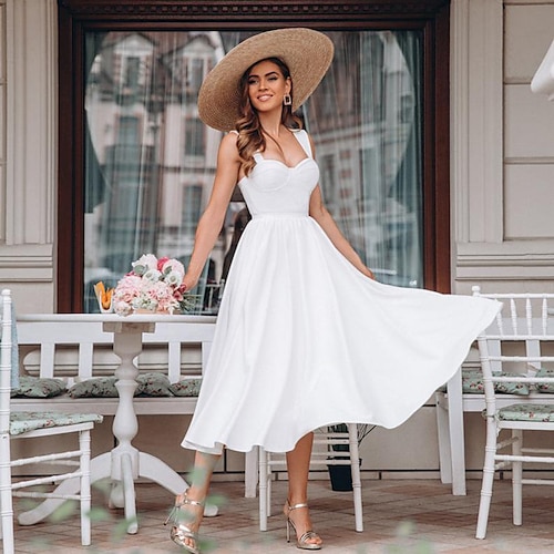 

Women's Party Dress White Dress Midi Dress White Sleeveless Pure Color Spring Summer Strapless Party S M L XL