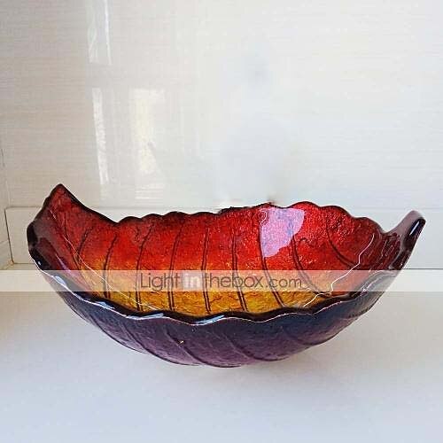 

Red Leaf - Shaped Tempered Glass Vessel Sink with Pop - Up Drain and Mounting Ring,Tap not Included