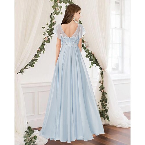

A-Line Bridesmaid Dress Scoop Neck Sleeveless Elegant Floor Length Chiffon with Pleats / Appliques 2022
