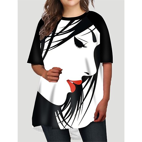 

Women's Plus Size T Shirt Dress Tee Dress Graphic Round Neck Print Half Sleeve Fall Spring Basic Short Mini Dress Causal Daily Dress