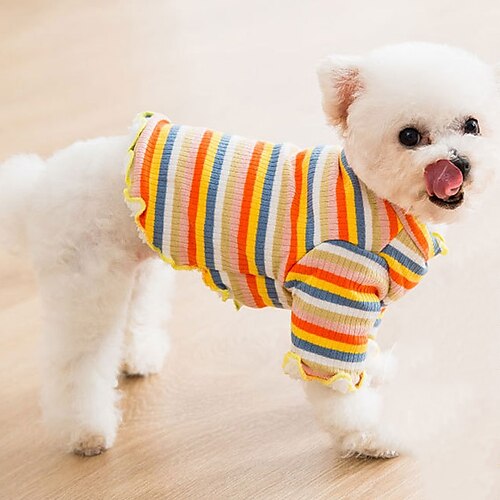 

Dog Coat Sweater T-shirts Stripes For Indoor and Outdoor Use Cute Casual / Daily Outdoor Winter Dog Clothes Puppy Clothes Dog Outfits Warm Green Orange Rose Pink Costume for Girl and Boy Dog Knitted