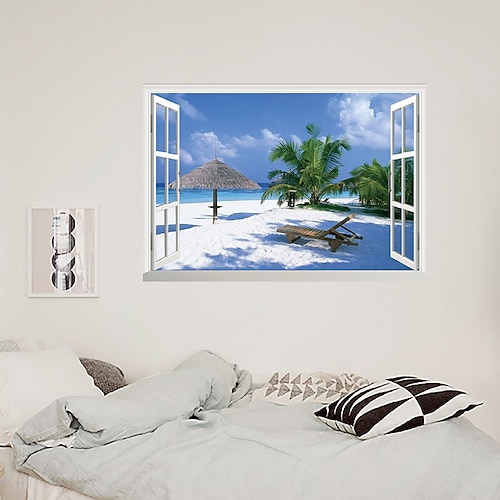 

3d falso vetrofanie albero di cocco spiaggia casa camera dei bambini sfondo decorazione smontabile fai da te wall art decor decalcomanie per camera da letto soggiorno 60x90 cm