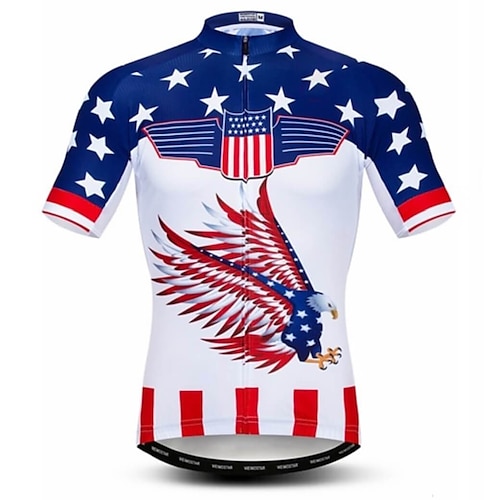 

21Grams Men's Cycling Jersey Short Sleeve Bike Jersey Top with 3 Rear Pockets Mountain Bike MTB Road Bike Cycling Breathable Quick Dry Moisture Wicking Soft Blue White Eagle National Flag Polyester