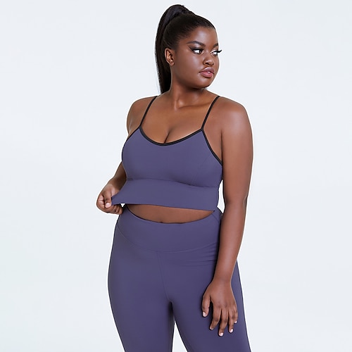 

Women's Yoga Suit 2 Piece Solid Color Clothing Suit Purple Spandex Yoga Fitness Gym Workout Tummy Control Butt Lift Breathable Plus Size Sport Activewear Stretchy