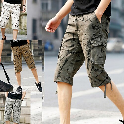 

Men's Hiking Shorts Hiking Cargo Shorts Military Summer Outdoor Loose Ripstop Quick Dry Multi Pockets Lightweight Cotton Below Knee Capri Pants Bottoms Army Green Camouflage Khaki Light Green Fishing