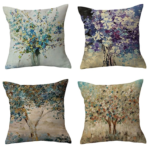 

Pastoral Floral Double Side Cushion Cover 4PC Soft Decorative Square Throw Pillow Cover Cushion Case Pillowcase for Sofa Bedroom Livingroom Outdoor Superior Quality Machine Washable Outdoor Cushion for Sofa Couch Bed Chair