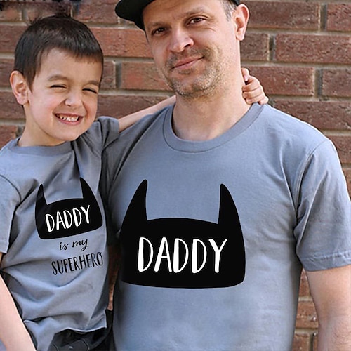 

Dad and Son T shirt Tops Cotton Letter Sport Print White Gray Red Short Sleeve Daily Matching Outfits / Summer / Cute
