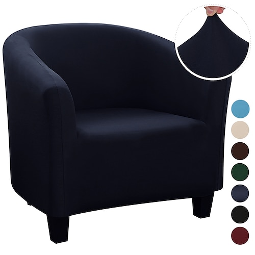 

Stretch Club Chair Cover Slipcover Armchair Barrel Tub Chair Grey Black Plain Solid Soft Durable Washable