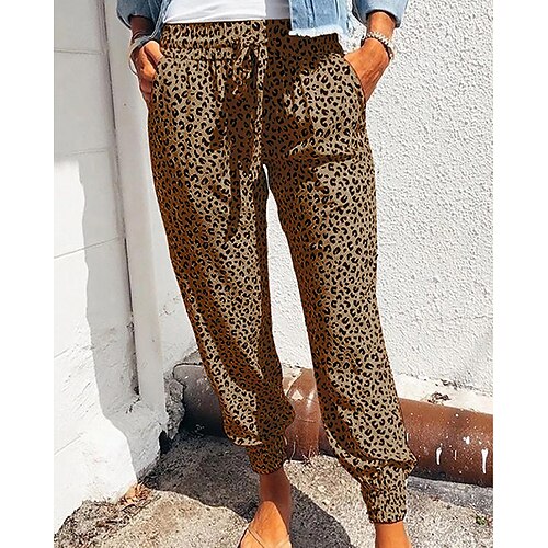 

Women's Chinos Slacks Green Brown Gray Mid Waist Streetwear Casual / Sporty Daily Weekend Pocket Print Ankle-Length Breathable Leopard S M L XL XXL