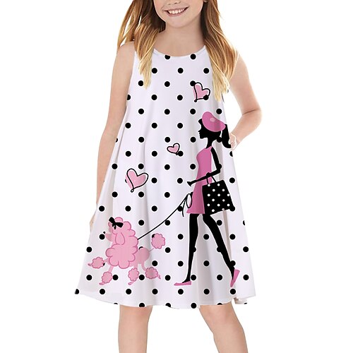 

Kids Girls' Dress Polka Dot Knee-length Dress Print Sleeveless Dress 3-10 Years Summer Pink