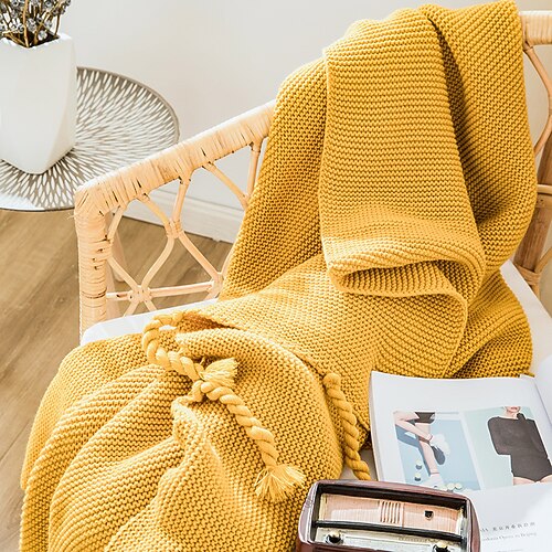 

Microfiber Throw Blanket All Season For Couch Chair Sofa Bed Picnic Knit Handmade Nordic Rustic Style Tassels/Fringes Tie Solid Soft Fluffy Warm Cozy Plush Autumn Winter 130170cm