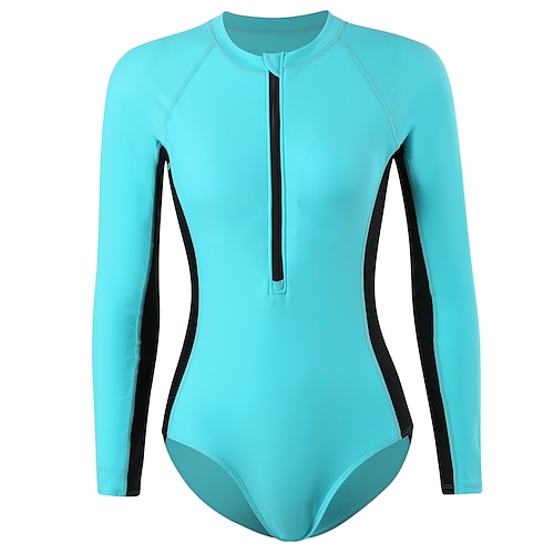 

Women's Swimwear Rash Guard Diving Normal Swimsuit UV Protection Water Sports Tummy Control Zipper Pure Color Black Blue Scoop Neck Bathing Suits New Vacation Holiday / Modern / Spa / Padded Bras