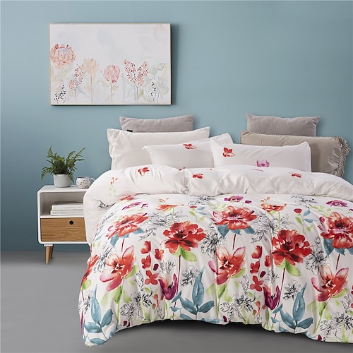 

Red Flowers Modern Pastoral Luxury Comforter Bedding Set Adult Fashion King Queen Twin Size Bed Linen Duvet Cover Sets Gift coverlet