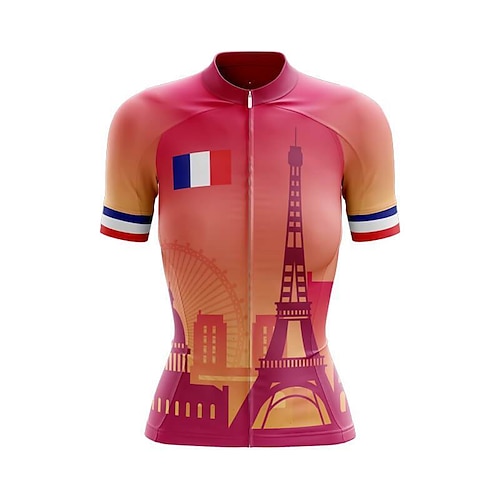 

21Grams Mujer Manga Corta Maillot de Ciclismo Fucsia Bandera Bicicleta Cima Ciclismo de Montaña Ciclismo de Pista Licra Poliéster Transpirable Bolsillo trasero Deportes Ropa / Elástico