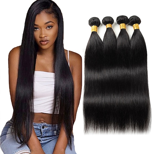 

4 Bundles Hair Weaves Brazilian Hair Straight Human Hair Extensions Human Hair Natural Color Hair Weaves / Hair Bulk 8-28 inch Natural Color Women Youth / Daily Wear