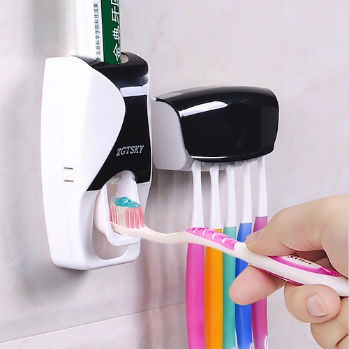 

Automatic Toothpaste Dispenser Wall Mount Dust-proof Toothbrush Holder Set Storage Rack Bathroom Accessories Set Squeezer