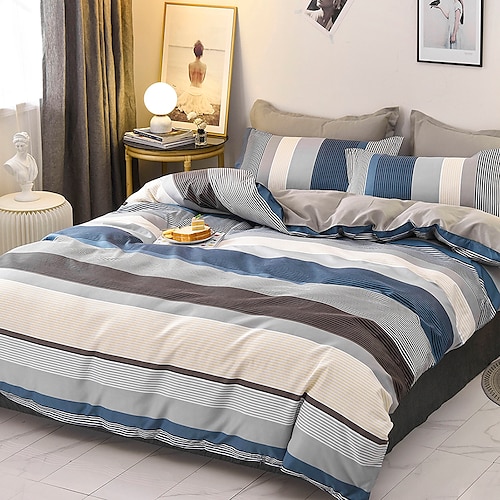 

Stripe Duvet Cover Set Quilt Bedding Sets Comforter Cover Hotel Adult, Queen/King Size/Twin/Single(1 Duvet Cover, 1 Or 2 Pillowcases Shams)