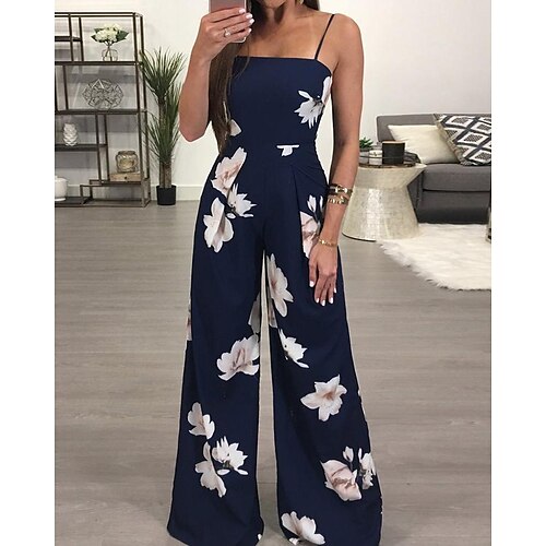 

Women's Jumpsuit Floral Casual Daily Regular Fit Sleeveless Dark Blue Brown Gray S M L Spring
