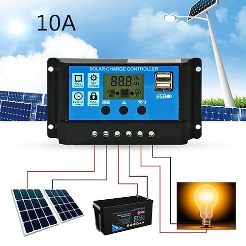 

Solar Charge Controller for Lead-Acid Batteries with LCD and Auto Output Regulator 10A 12V 24V Solar Charge Controller not for Lithium