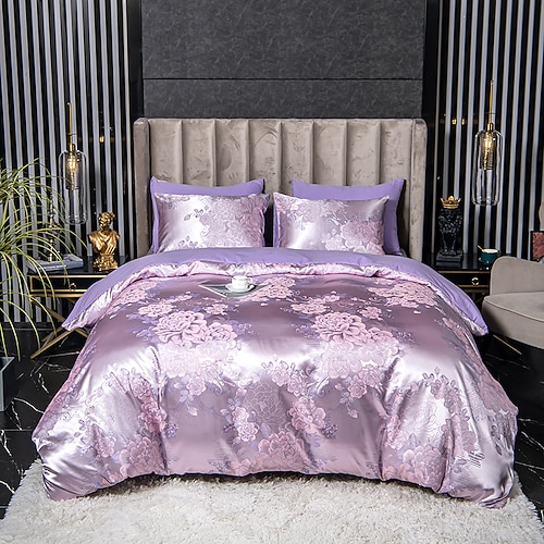 

Silky Satin Purple Duvet Cover Set Quilt Bedding Sets Comforter Cover Hotel Adult, Queen/King Size/Twin/Single(1 Duvet Cover, 1 Or 2 Pillowcases Shams)