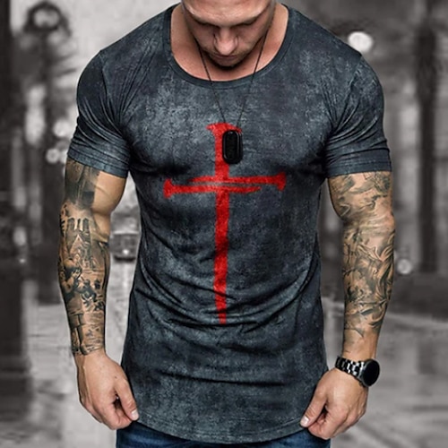 

Men's T shirt Tee Shirt Tee Graphic Cross Crew Neck Black 3D Print Plus Size Casual Daily Short Sleeve Clothing Apparel Basic Designer Slim Fit Big and Tall / Summer / Summer