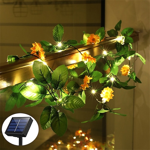 

Solar String Lights Outdoor Solar Power LED String Light IP65 Waterproof Artificial Sunflower Hanging Lights Outdoor Ivy Leaf Plants For Yard Fence Wall Hanging Decoration Garland Lighting Warm White