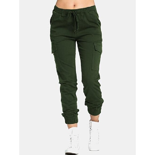 

drawstring waist solid color pants