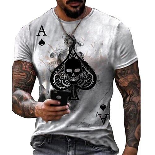 

Men's Tee T shirt Shirt 3D Print Graphic Prints Skull Poker Round Neck Daily Holiday Print Short Sleeve Tops Casual Designer Big and Tall Golden Cream Light Brown / Summer