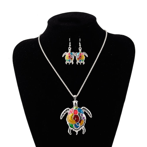 

tortoise jewelry set exaggerated fashion punk dripping rainbow tortoise necklace earrings