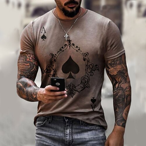 

Homens Camiseta Camisa Social Camisetas Gráfico Cartão Gola Redonda Marron Cinzento Impressão 3D Tamanho Grande Casual Diário Manga Curta Roupa Básico Designer Corte Justo Grande e Alto / Verão