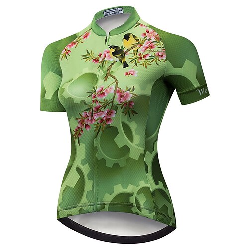 

21Grams Women's Cycling Jersey Short Sleeve Bike Top with 3 Rear Pockets Mountain Bike MTB Road Bike Cycling Breathable Quick Dry Moisture Wicking Reflective Strips Green Rosy Pink Red Bird Floral