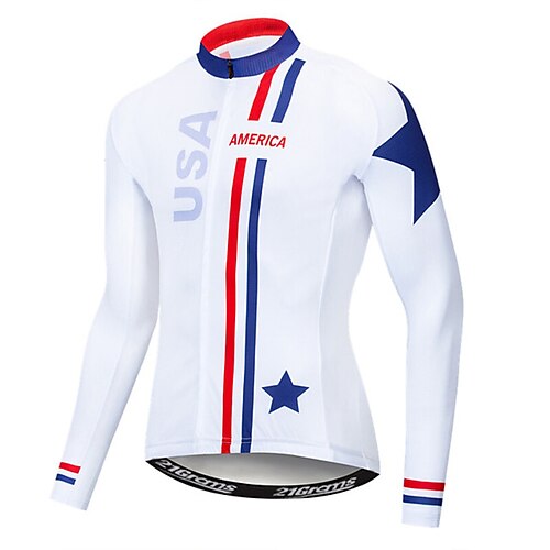 

21Grams Men's Cycling Jersey Long Sleeve Winter Bike Jersey Top with 3 Rear Pockets Mountain Bike MTB Road Bike Cycling UV Resistant Breathable Quick Dry Moisture Wicking Red White American / USA USA
