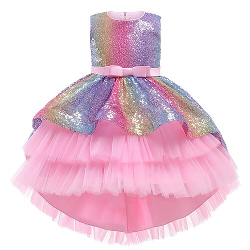 

Kids Girls' Dress Color Block Midi Dress Party Bow Cotton Sleeveless Cute Dress 3-10 Years Summer Pink