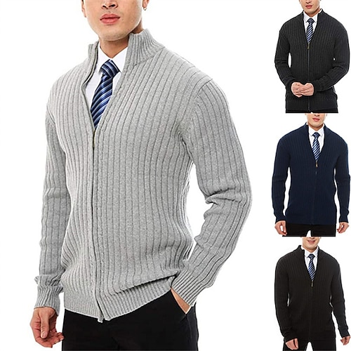 

Per uomo Felpa Cardigan Maglione con zip Giacca maglione Maglia Lavorato a maglia Colletto alla coreana Abbigliamento Inverno Autunno Nero Bianco S M L