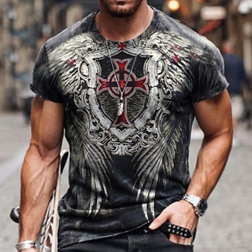 

Men's T shirt Tee Shirt Tee Graphic Cross Crew Neck Black 3D Print Plus Size Casual Daily Short Sleeve Clothing Apparel Basic Designer Slim Fit Big and Tall / Summer / Regular Fit / Summer