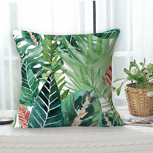 

Botanical Double Side Cushion Cover 1PC Soft Square Throw Pillow Cover Faux Linen Cushion Case Pillowcase Superior Quality Machine Washable Outdoor Cushion for Sofa Couch Bed Chair Garden Theme