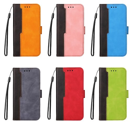 

Flip Wallet Leather Case For iPhone 13 12 Pro Max 11 SE 2020 X XR XS Max 7 8 Plus Stitching Color Magnetic Flip Folio Full Body Protective Cover with Card Slots Kickstand