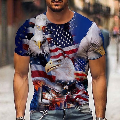 

Men's T shirt Tee Shirt Tee Graphic Prints Eagle American Flag Independence Day National Flag Crew Neck Blue 3D Print Plus Size Daily Holiday Short Sleeve Print Clothing Apparel Designer Casual Big