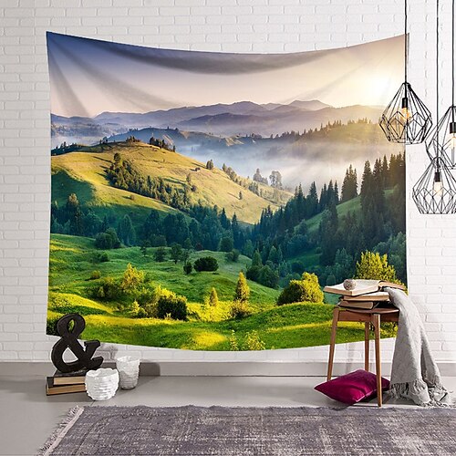 

Tapiz de pared grande con paisaje, decoración artística, manta, cortina, colgante, hogar, dormitorio, sala de estar, decoración de poliéster