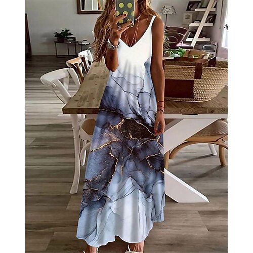 

Women's A Line Dress Maxi long Dress White Purple Light Green Sleeveless Print Color Gradient Print Spring Summer V Neck Casual 2022 S M L XL XXL 3XL