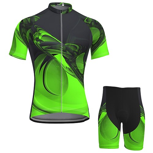 

21Grams Men's Cycling Jersey with Bib Shorts Short Sleeve Mountain Bike MTB Road Bike Cycling Green Orange Red Graphic Bike Clothing Suit 3D Pad Breathable Quick Dry Reflective Strips Polyester