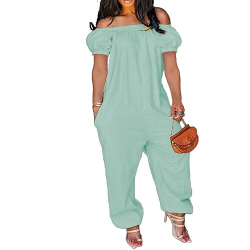 

Women's Jumpsuit Solid Color Casual Regular Fit Sleeveless Green White Black S M L Summer / Plus Size