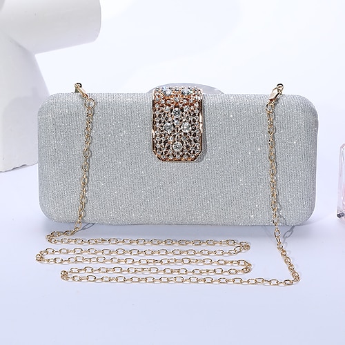 

Women's 2022 Chain Bag Evening Bag Polyester Crystals Chain Solid Color Glitter Shine Party Wedding Black Champagne Silver Gold