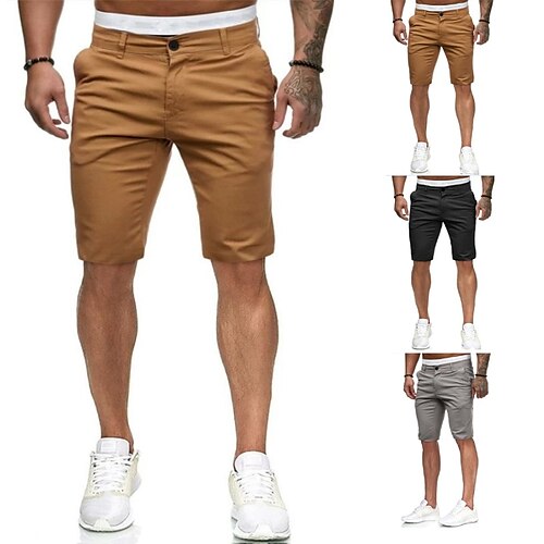 

Men's Shorts Zipper Pocket Solid Colored Outdoor Knee Length Pants Daily Beach Cotton Blend Classic Style Chino Slim Black Yellow Micro-elastic / Summer