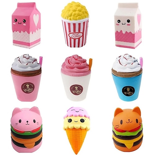 

4 pcs Jumbo Cute Popcorn Cake Hamburger Squishy Unicorn Milk Slow Rising Squeeze Toy Scented Stress Relief for Boy Girl Fun Gift Toy
